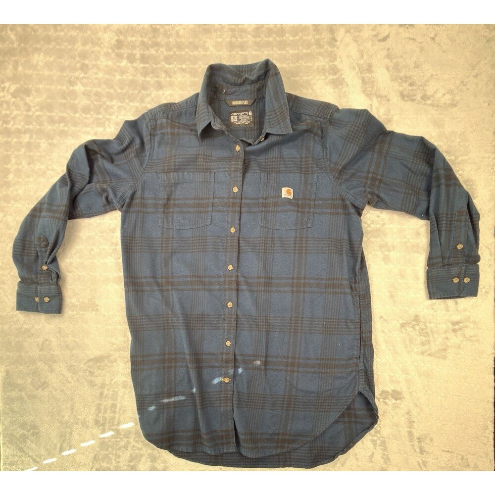 Carhartt Rugged Flex Women's XL 16-18 Flannel Shirt Blue Plaid Relaxed Fit